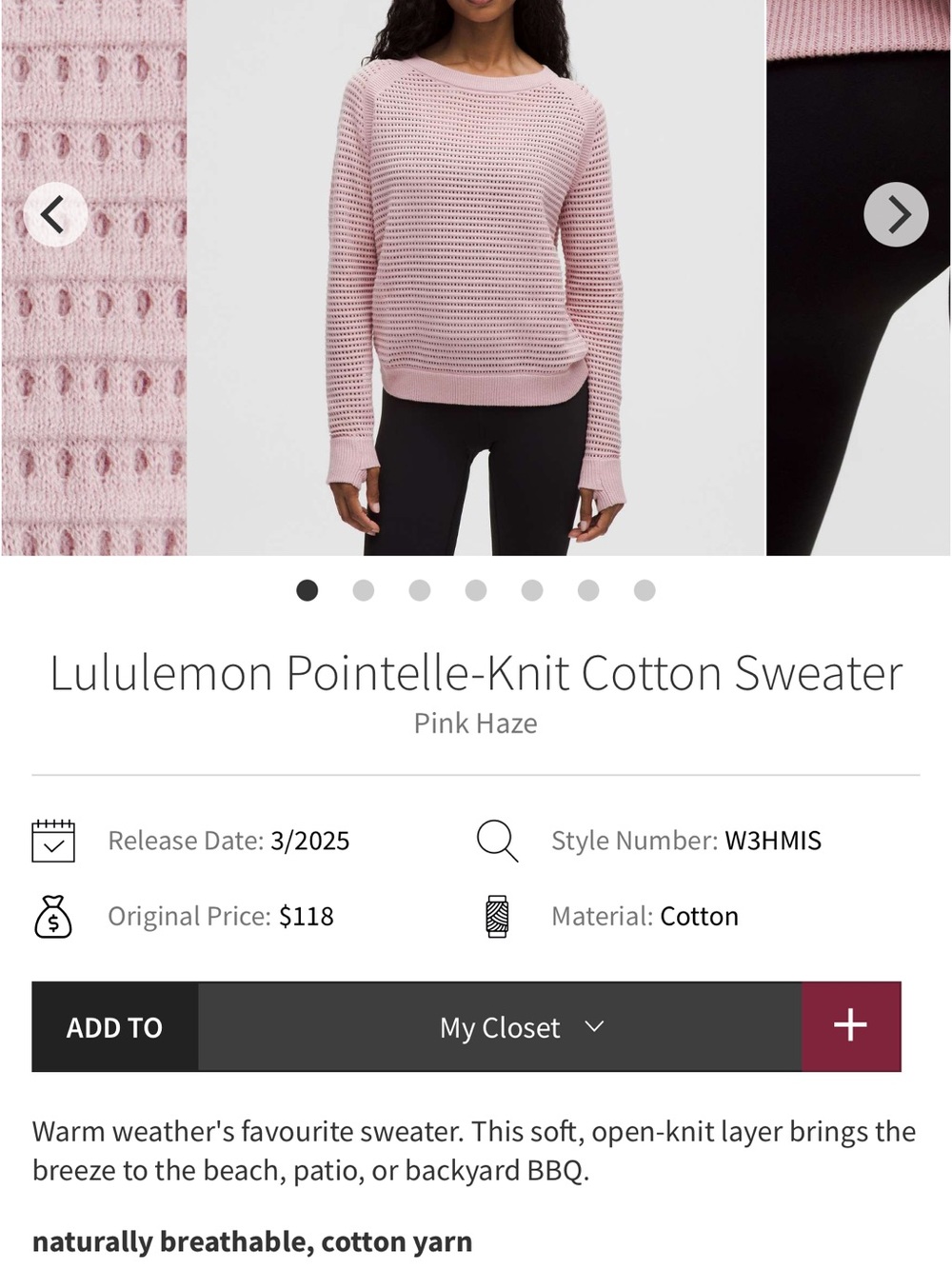 lululemon athletica Women's Lavender Open-Knit Pullover Sweater